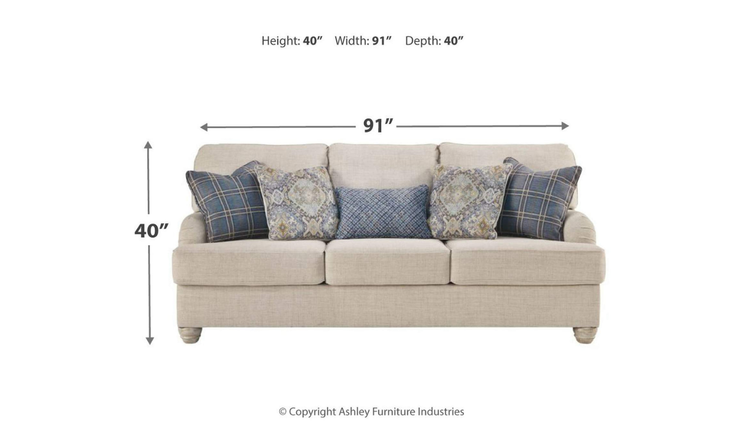 Ashley  Traemore 3-Seater Fabric Queen Sleeper Sofa in Linen-Jennifer Furniture