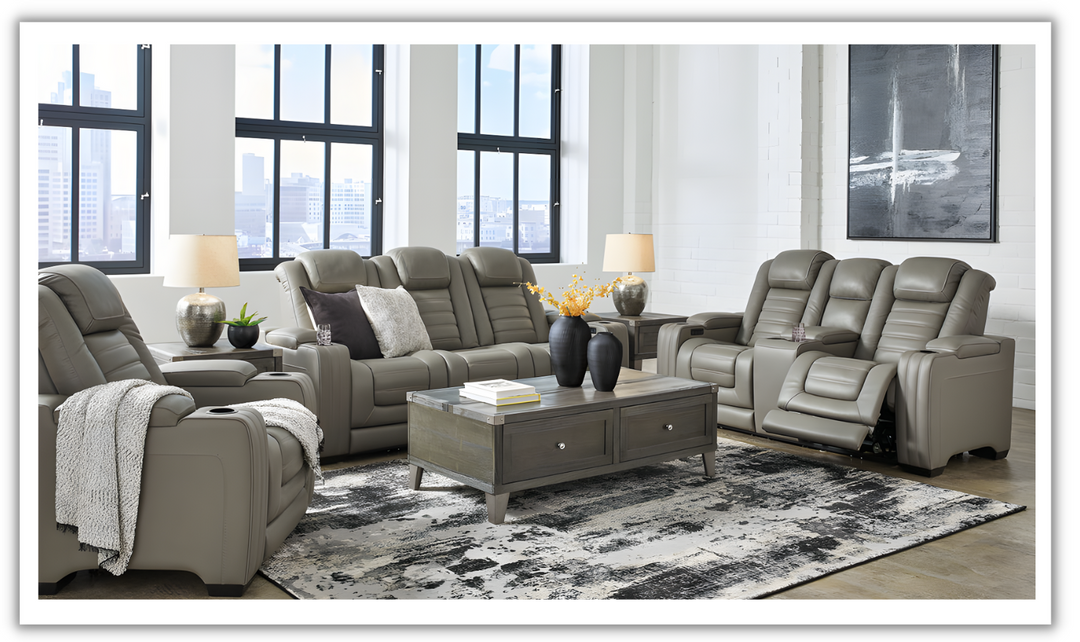 Modern Heritage Backtrack Leather Power Reclining Living Room Set- jennifer furniture