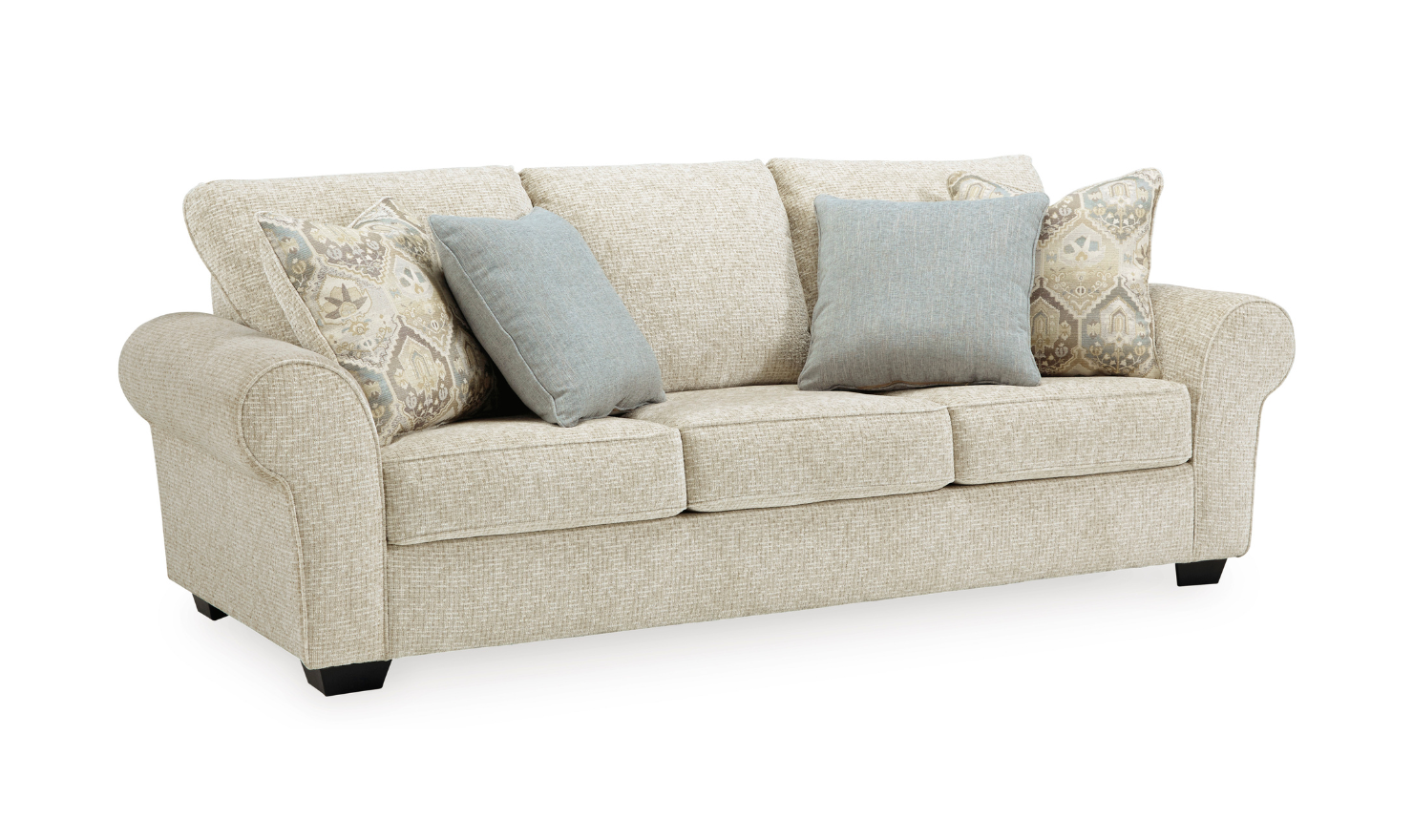 Ashley  Haisley 3-Seater Ivory Fabric Sofa with Rolled Arm