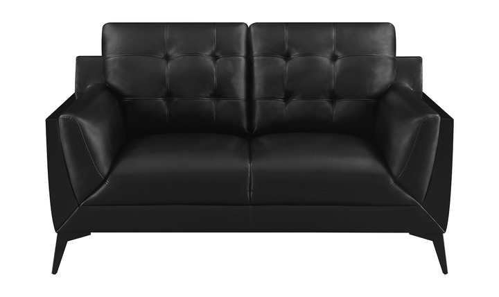 Coaster Furniture Moira Tufted Leather Cushion Arm Loveseat In Black-Jennifer Furniture