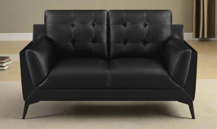 Coaster Furniture Moira Tufted Leather Cushion Arm Loveseat In Black-Jennifer Furniture