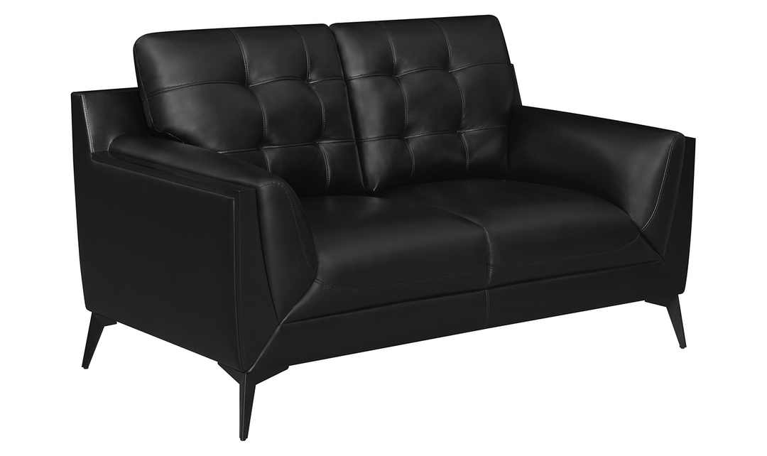 Coaster Furniture Moira Tufted Leather Cushion Arm Loveseat In Black-Jennifer Furniture