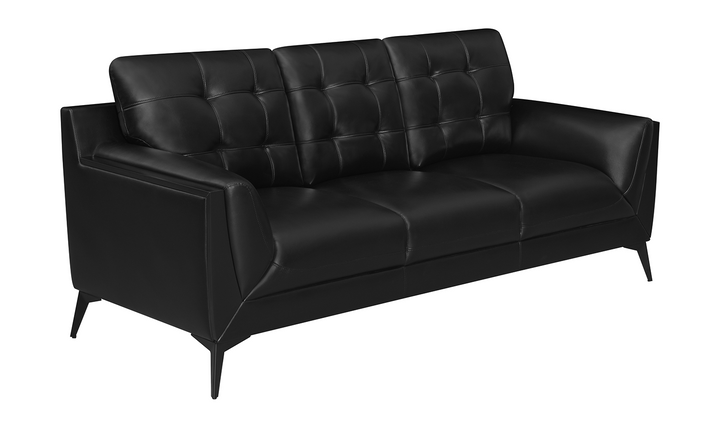 Coaster Furniture Moira 3-Seater Tufted Leather Sofa in Black