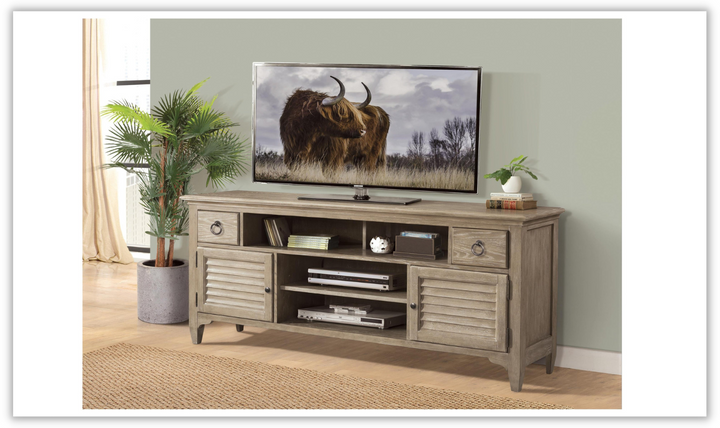 Riverside Myra 74-in Louver Tv Console in Walnut Wood Finish