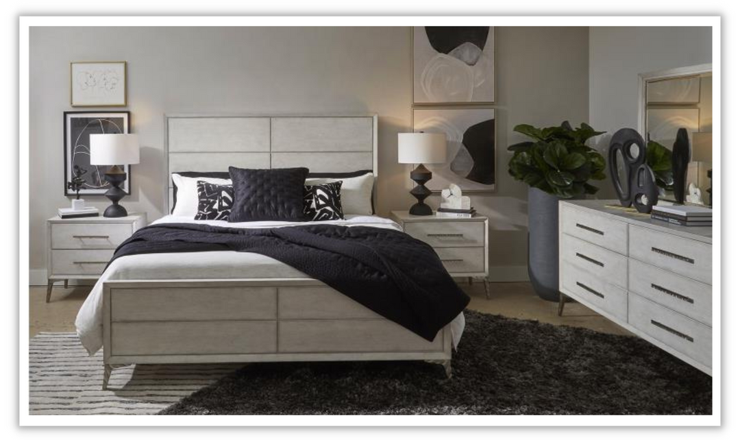 Magnussen Naples White Bed with Exposed Legs + Floor Protectors