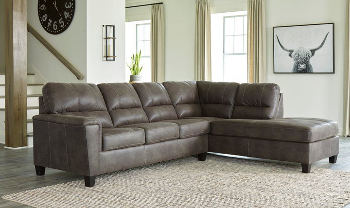 Ashley Navi L-Shaped Smoke Leather Sectional Sofa With Sleeper-Jennifer Furniture