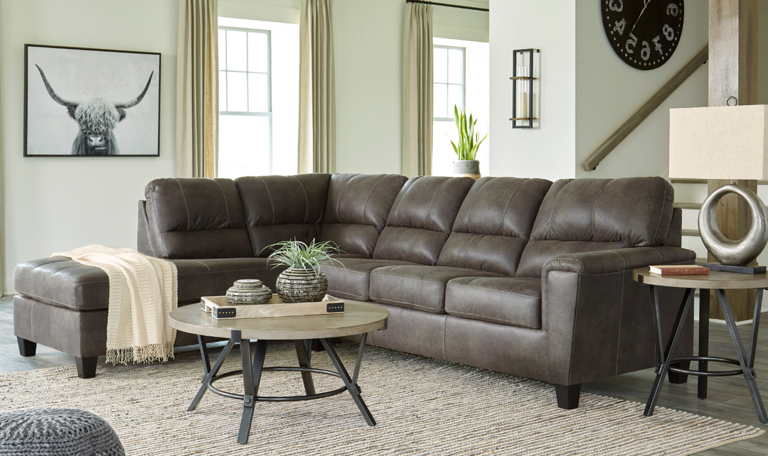 Ashley Navi L-Shaped Smoke Leather Sectional Sofa With Sleeper-Jennifer Furniture