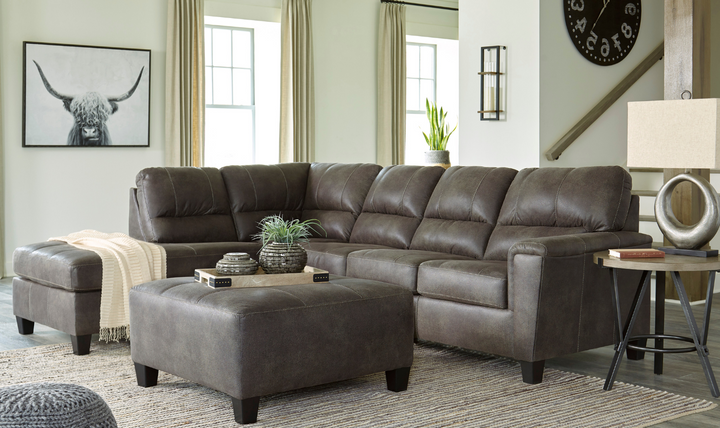 Ashley Navi L-Shaped Smoke Leather Sectional Sofa With Sleeper-Jennifer Furniture