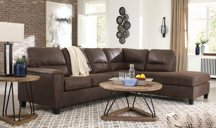 Ashley Navi L-Shaped Smoke Leather Sectional Sofa With Sleeper-Jennifer Furniture