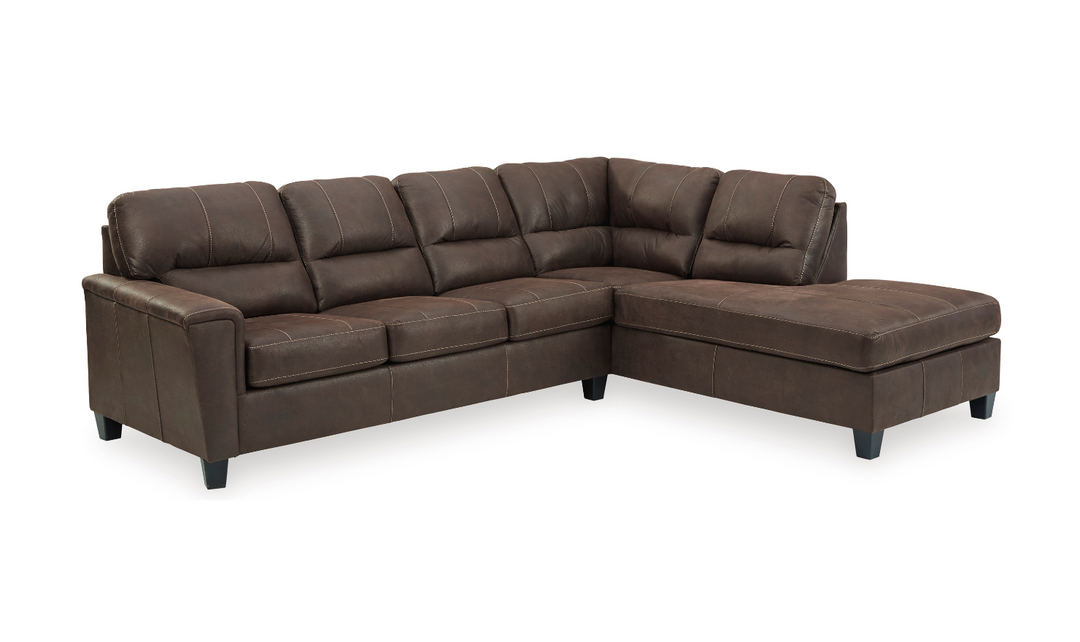 Ashley Navi L-Shaped Smoke Leather Sectional Sofa With Sleeper-Jennifer Furniture