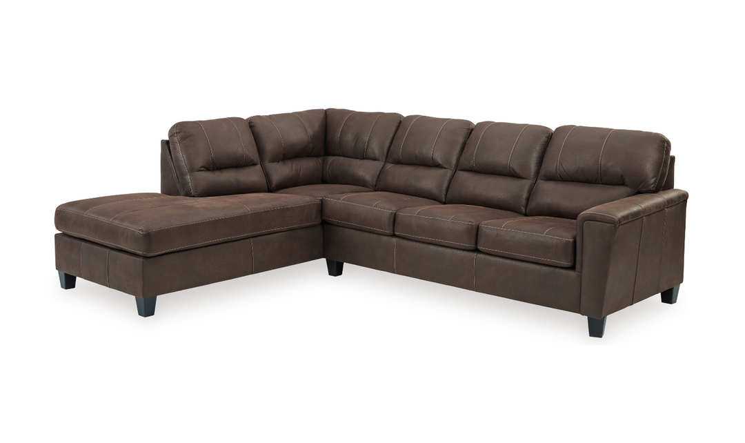 Ashley Navi L-Shaped Smoke Leather Sectional Sofa With Sleeper-Jennifer Furniture