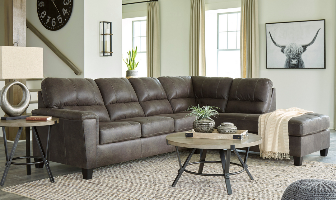 Ashley Navi L-Shaped Smoke Leather Sectional Sofa With Sleeper-Jennifer Furniture