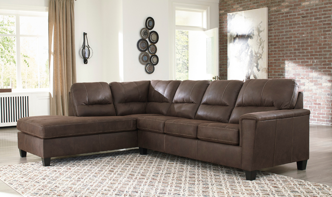 Ashley Navi L-Shaped Smoke Leather Sectional Sofa With Sleeper-Jennifer Furniture