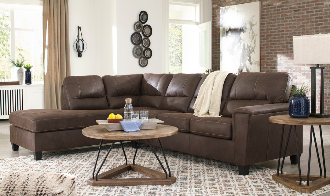 Ashley Navi L-Shaped Smoke Leather Sectional Sofa With Sleeper-Jennifer Furniture