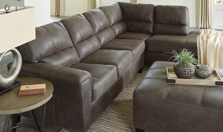 Ashley Navi L-Shaped Smoke Leather Sectional Sofa With Sleeper-Jennifer Furniture