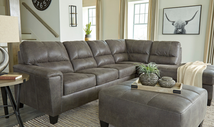 Ashley Navi L-Shaped Smoke Leather Sectional Sofa With Sleeper-Jennifer Furniture