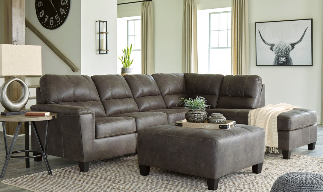 Ashley Navi L-Shaped Smoke Leather Sectional Sofa With Sleeper-Jennifer Furniture