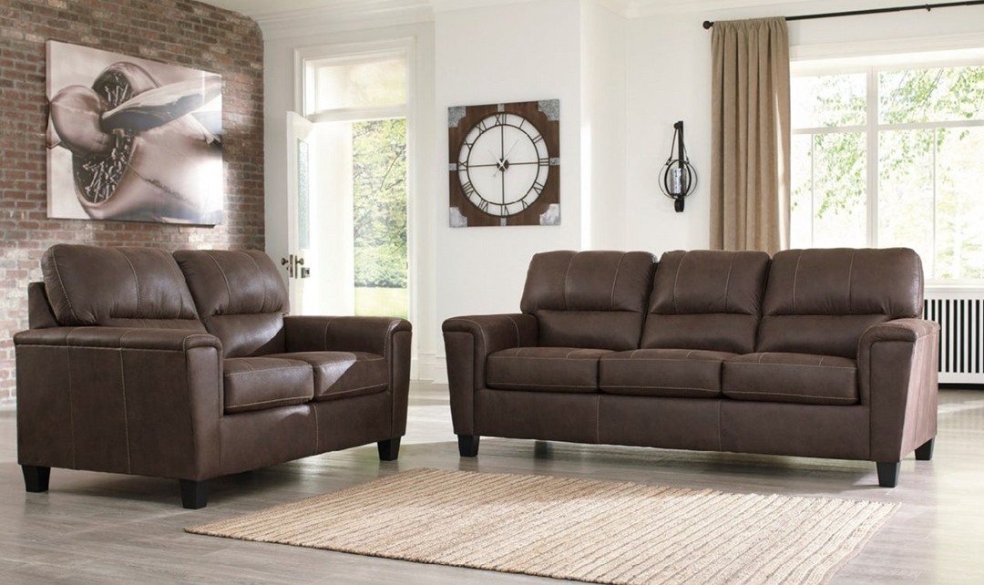 Ashley  Navi 3-Seater Faux Leather Sofa with Track Arms