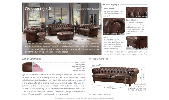 Newport Leather 2-Seater Sofa With Wooden Legs-Jennifer Furniture