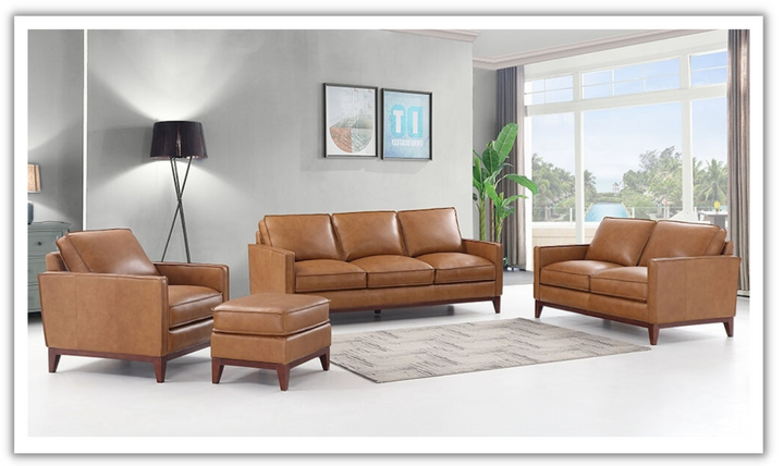 Leather Italia Newport 3-Seater Leather Sofa With Removable Cushions in Camel