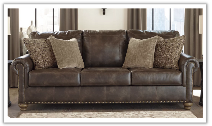 Ashley  Nicorvo 3-Seater Faux Leather Sofa in Brown