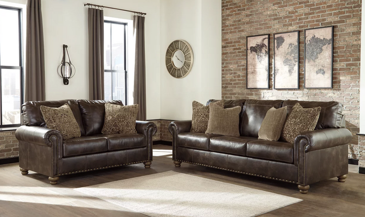 Ashley  Nicorvo 3-Seater Faux Leather Sofa in Brown