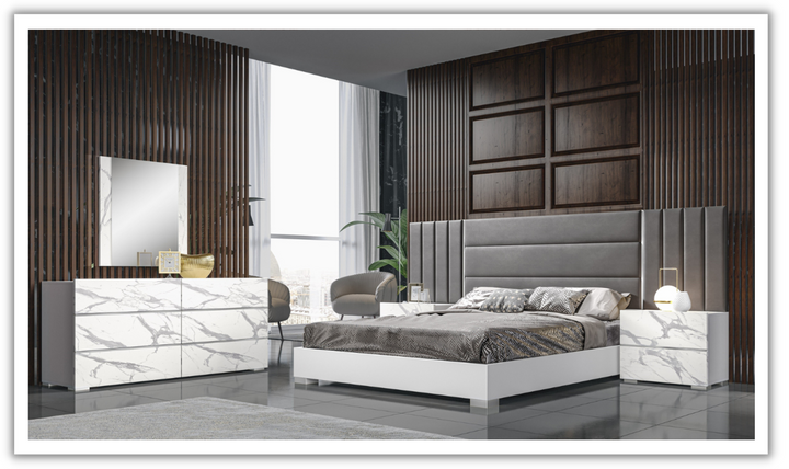 Nina Premium White Rectangular Wooden Bedroom Set With Storage