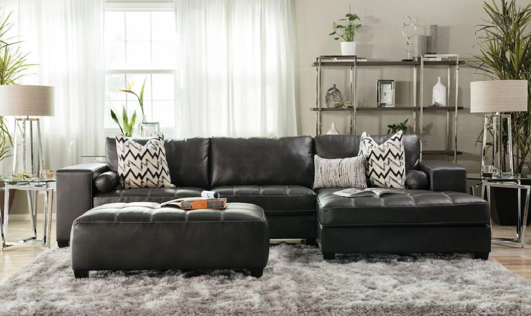 Ashley  Nokomis 2-Piece Charcoal Leather Sectional with Chaise