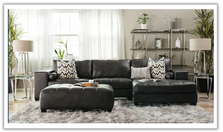 Ashley  Nokomis 2-Piece Charcoal Leather Sectional with Chaise