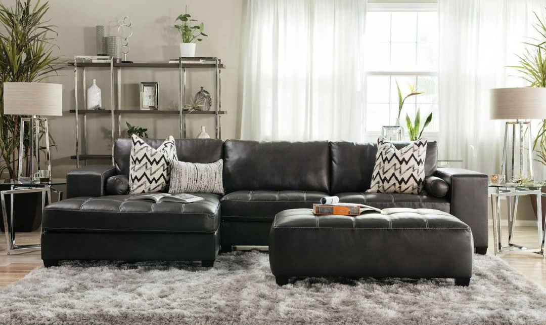 Ashley  Nokomis 2-Piece Charcoal Leather Sectional with Chaise