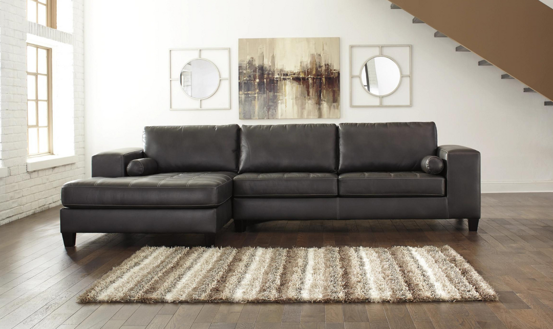 Ashley  Nokomis 2-Piece Charcoal Leather Sectional with Chaise