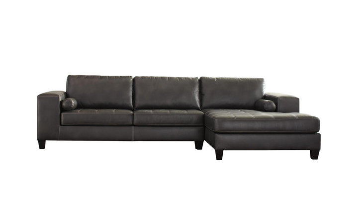 Ashley  Nokomis 2-Piece Charcoal Leather Sectional with Chaise