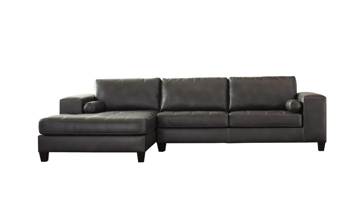 Ashley  Nokomis 2-Piece Charcoal Leather Sectional with Chaise