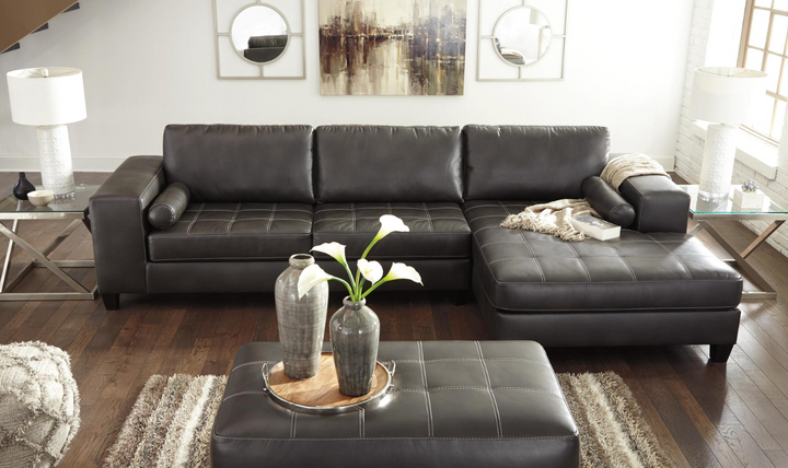 Ashley  Nokomis 2-Piece Charcoal Leather Sectional with Chaise