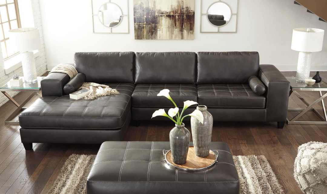 Ashley  Nokomis 2-Piece Charcoal Leather Sectional with Chaise