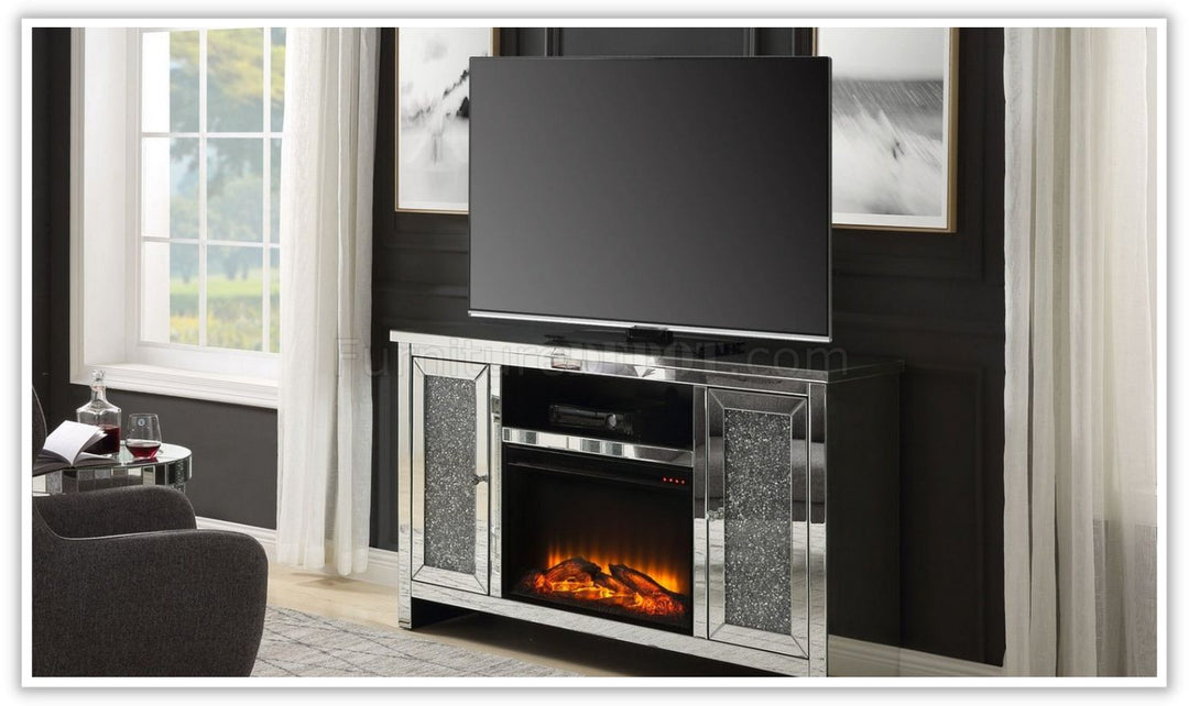 Noralie Electric Mirrored Silver Freestanding Fireplace