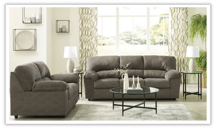 Ashley  Norlou 3-Seater Brown Fabric Herringbone Tufted Sofa