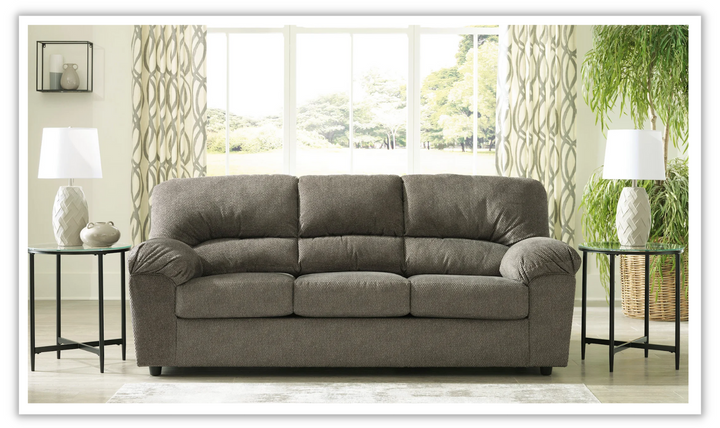 Ashley  Norlou 3-Seater Brown Fabric Herringbone Tufted Sofa