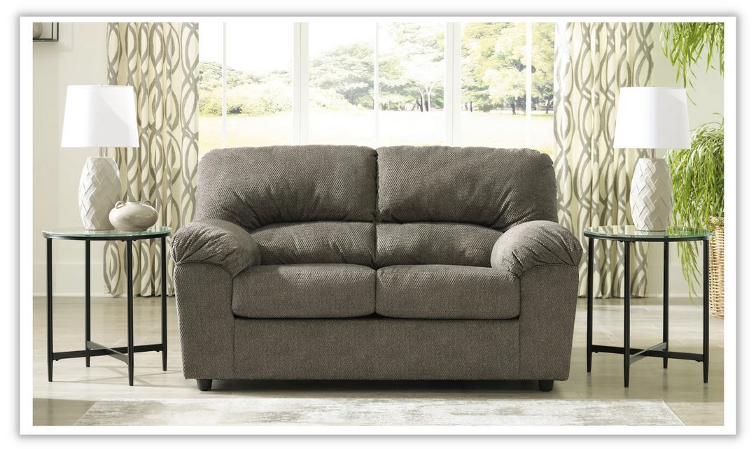 Ashley  Norlou Brown Fabric Loveseat with Pillow Arms