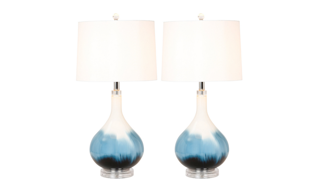 Ombre 28" Blue Tone Glass Table Lamp, (Set of 2)