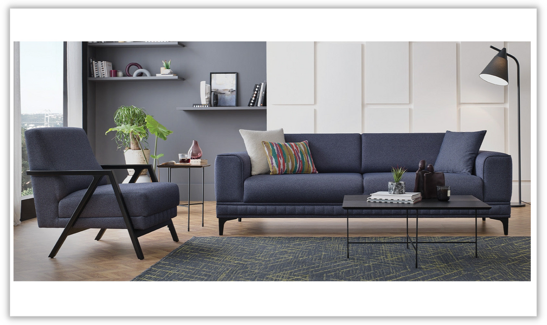 Buy Pavia 3 Seater Sofa Bed With Track Arm in Navy Blue