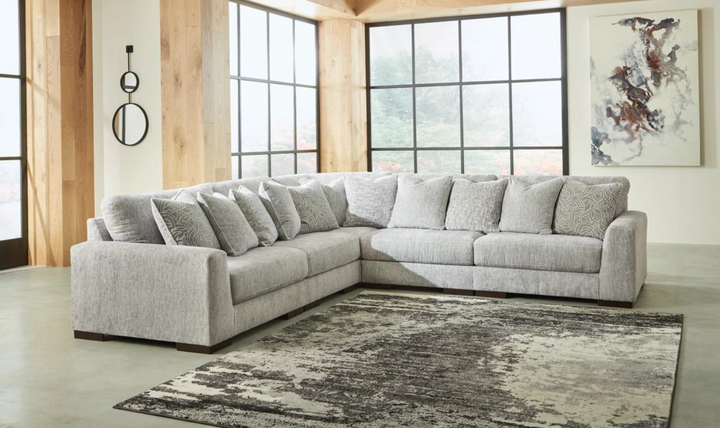 Ashley  Playwrite L-Shaped Fabric Sectional In Gray With Throw Pillows