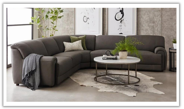 Polo 3-Pieces Leather Sectional Sofa in Charcoal Gray