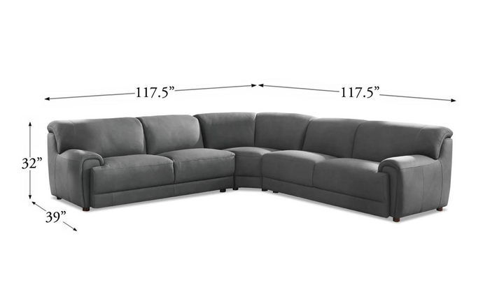 Polo 3-Pieces Leather Sectional Sofa in Charcoal Gray