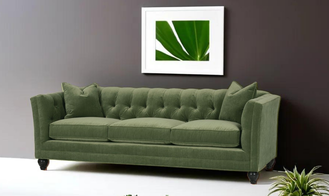 ROWE Stevens 3-Seater Tufted Back Fabric Queen Sleeper Sofa in Green