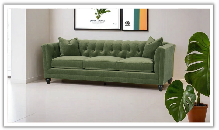 ROWE Stevens 3-Seater Tufted Back Fabric Queen Sleeper Sofa in Green