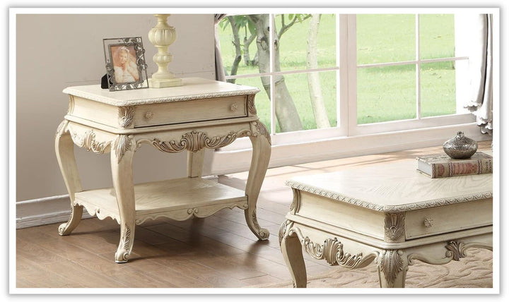 Ragenardus 1 Drawer Wooden End Table with Bottom Shelf in Antique White