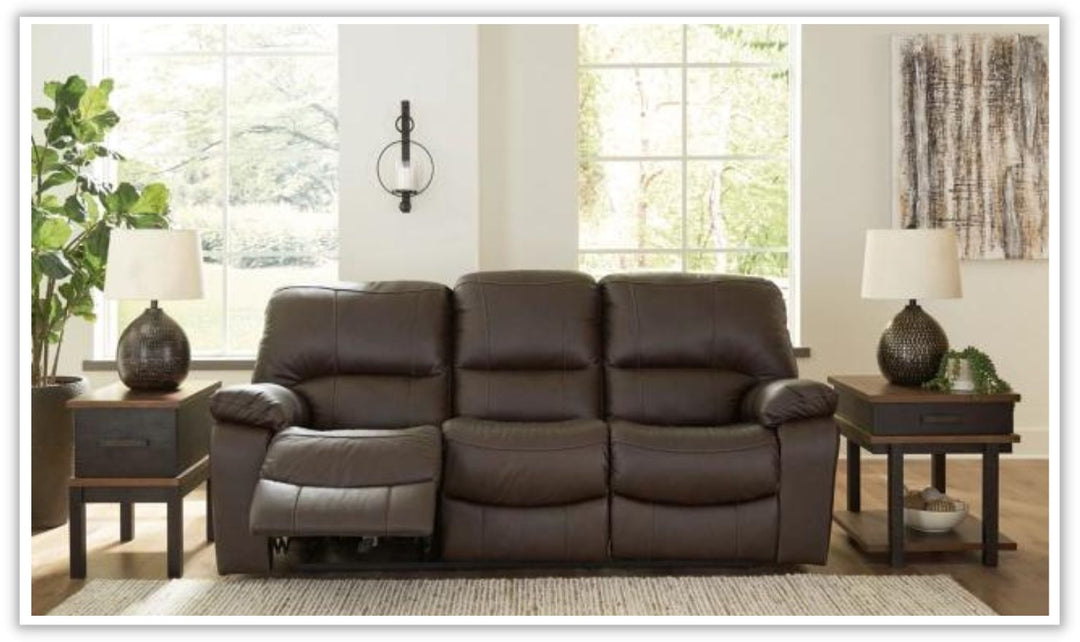 Leesworth Dark Brown Leather Power Recliner Living Room Set