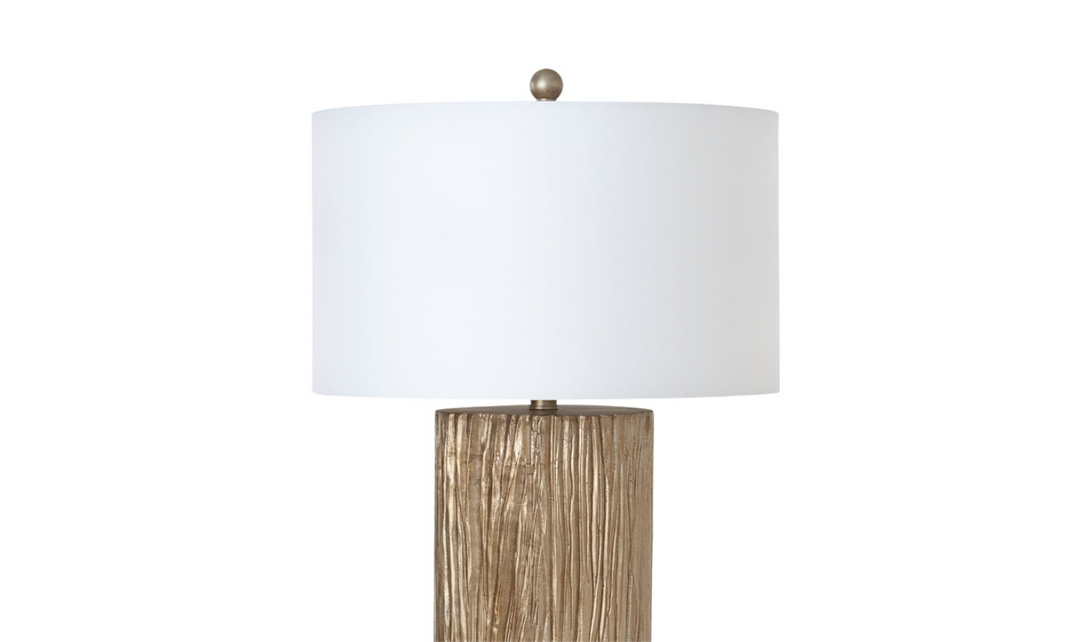 Reclaimed Wood 30" Gold Polyresin Table lamp w/ White Shade. (Set of 2)