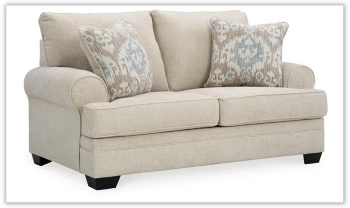 Rilynn Beige Fabric Living Room Set With Rolled Arms